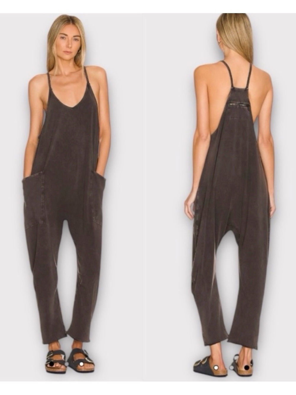 Free People Movement Hot Shot Onesie Washed Brown Gray Size XS